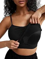 [ZeroBound] Camisole Built in Shelf Bra Tank Top - Basic Square Neck Halter Tops for Women, Spaghetti Strap Cami Tank Tops, Black, Small