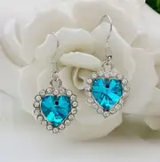 Titanic Heart of the Ocean Blue Crystal Dangle Drop Pierced Earrings Women Gift