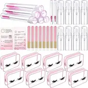 Remerry 8 Pcs Lash Shampoo Brushes Set Eyelash Aftercare Bag Disposable Mascara Tubes Foam Pump Bottle Extension Instructions Cards Makeup Accessories (Clear Bag, PVC), (OY-Remerry-49430)