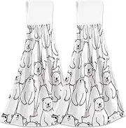 Cute Bear White Hand Towels with Hanging Loop Soft Absorbent Bathroom Towel Set of 2, Custom Cute Kitchen Towels Decorative 18.2 x 14 Inch
