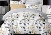 Idina Leaf Quilt Cover Set, 2pcs Gold Grey Watercolor King Single Doona Cover Set, Leaf Pattens Quilt Cover Set (King Single Size)