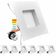 Luxrite 5/6' LED Square Recessed Lighting 5 Color Selectable 1100lm 6-Pack