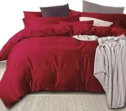 Essina Royale King Size Quilt Cover Duvet Cover Doona Cover Set 3pc, Solid Colour Egyptian Cotton 950 Thread Count, Pillow Sham, Red