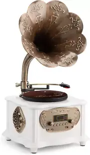 Retro Phonograph Record Player Bluetooth Speaker wi...(With Record Player White)