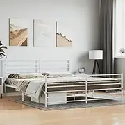 Bed Furniture Metal Bed Frame Without Mattress with Footboard White 183x203 cm King