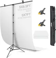 EMART White Background with Stand, 1.5x2.0m(5x7ft) Whitescreen with 1.5X 2.6m(5X 8.5ft) T-Shape Backdrop Support, Photography Studio Kit for Photoshoot Photo Video Recording Party