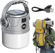 Solar Camping Lantern | Solar Rechargeable Camping LED Light | Portable Camp Lamp Digital Display LED Flashlight for Hiking, Fishing & Outdoor