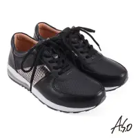 在飛比找momo購物網優惠-【A.S.O 阿瘦集團】3D超動能沖孔拼接真皮休閒鞋(黑色)
