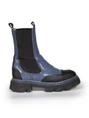 Blue Patent Leather Mid Chelsea Boots
