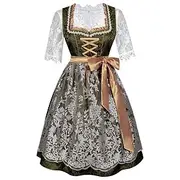 Women's Green Lace Dirndl Dress with Apron and Blouse for Oktoberfest Wiesn Beer Festival