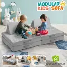 Modular 8pcs Kids Sofa Set Play Couch Convertible Lounge Chair Comfy Cushion Bed