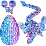 3D Printed Dragon Eggs with Articulated Fly Dragon Inside, Collectible Figurines Desk Fidget Toys for Adults Kids Easter Christmas Birthday Gifts Colleagues Shelf Decor Aquarium (Blue Pink, M Size)