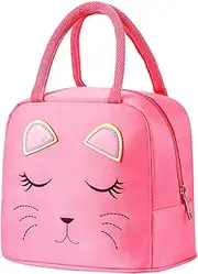Pink Insulated Cat Face Lunch Bag for Kids Girls Lunch Box for School Picnic