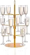 Cocktail Tree Stand, Wine Glass Flight Tasting Display For Drinks, 3 Tier - 12 Holders Champagne Tower Stand For Champagne, Cocktails, Martini, Margarita Cups at Weddings, Bridal Shower (Gold)