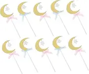Kisangel Moon Star Cake Toppers 20pcs Set for Birthday Parties Cupcake Topper Cake Decorations Non-Toxic