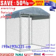 Large Dog Pen House Kennel Pet Run Cage Galvanized Steel Enclosure Outdoor Roof~