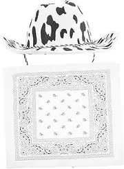 [FOMIYES] Cow Pattern Hat for Women Western Theme Unisex Cowgirl Hat Cosplay for Halloween Elegant Black White Design