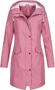 [Qolkmuiy-GJ] Womens Lightweight Hooded Outdoor Jacket Casual Mid Length Drawstring Windbreaker Climbing Hoodiestrench Coats