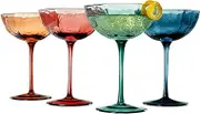 Khen Colored Glass Glasses | Set of 4 | Large Art Deco Glassware Muted Vintage Glasses for Wine, Champagne, Cocktail, Margarita, Wine Glass, Gift Idea, Muted Pastel Colors Goblets - Octagon Coupe