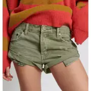 One Teaspoon Super Khaki Bandit Denim Shorts Distressed Faded Size 26