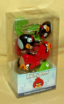 ANGRY BIRDS SHOWER HOOKS NEW SET 12 SEALED CURTAIN JAY FRANCO ROVIO 18389 PIGS.