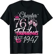 [X.Style] Womens Chapter 76 Fabulous Since 1947 76th Birthday Queen ds1892 T-Shirt (2XL) Black