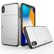 Catzon Slim Armor Case Wallet Card Holder Sliding Cover CSilverit Card Slot ID Pocket Dual Layer TPU Bumper Phone Case for iPhone (Silver)