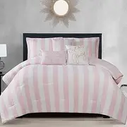 Juicy Couture Cabana Stripe Reversible Bedding Set - King Size - Dogwood Pink/White Stripe Print – 6 Piece Set – Includes 1 104" x 90" Comforter, 3 Decorative Pillows, 2 Shams