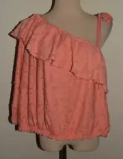 New LC Lauren Conrad Cold Shoulder Crop Top XXL Peach 3/4 Sleeve Ruffle Blouse