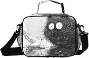Black White Funny Cat Insulated Lunch Box for Women Men - Ideal for Work, Picnics - Includes Adjustable Shoulder Strap