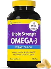 InnovixLabs Triple Strength Omega-3. Concentrated Fish Oil, 900 mg Omega-3 per Pill. Enteric Coated, Odorless & Burp-Free. (200)