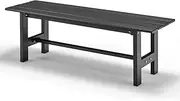 2-Person Outdoor Bench, 120cm All Weather HDPE Backless Chair w/Wood Grain, Metal Frame, 300kg Weight Capacity, Rectangular Dining Seat for Garden, Balcony, Patio, Porch (Black)