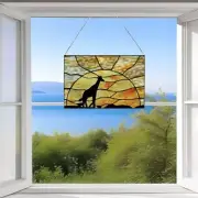 Giraffe Over Sunset Stained Glass Tiffany Style Suncatcher Window Panel -14x10in