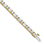 14k Yellow Gold 10 Ct. Lab Grown Diamond VS/FG Emerald and Round 7 inch Tennis Bracelet