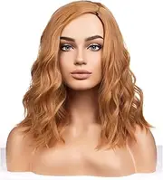 BERON Strawberry Blonde Wigs for Womens Short Curly Wavy Wig Girls Blonde Brown Side Part Wigs Shoulder Length Heat Resistant Synthetic Cosplay Party or Daily Used Wigs