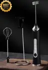 Rechargeable Milk Frother, 2 Heads, 3 Speeds, USB, Stainless Steel Whisk (Black)
