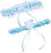 [VALICLUD] Set Lace Bowknot Garters Lingerie Bridal Leg Decorations Elegant Wedding Garters for Bride Blue