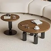 EKDJSN Nesting Coffee Table Set, Nesting Table with 4 Round Legs Table, Wood Coffee Table for Living Room, Modern Minimalist Coffee Table Center Table(Brown-Black)