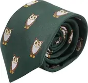 [King & Priory] Dark Green Embroidered Owl Tie, Green, One Size