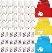 36 Pcs Watercolor Paint Sets Mini Paint Sets with Canvas Tote Bags Artist Goodie Bags 3'' x 3'' Painting Canvas Panel with Mini Wooden Easel Set Painting Brush for Kids Painting Party