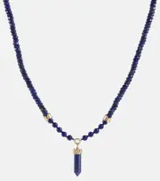 [Sydney Evan] Sydney Evan 14kt gold beaded necklace with diamonds and lapis One Size blue