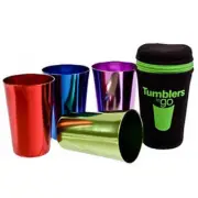 4 Set Tumblers To Go Anodised Classic Retro Steel Drinking Colour Cups With Case