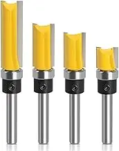 YUENTOEN 4PCS Pattern Flush Trim Router Bit Set, 1/4 Inch Shank Straight Cut Router Bit with a Bearing Prevent Tear-Out, Template Guide Woodworking Milling Cutter Tool