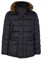 Moncler Cluny Navy Fur-trimmed Quilted Shell Coat - 2 2