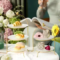 在飛比找ETMall東森購物網優惠-歐式金色蛋糕盤下午茶現代創意玻璃多層點心架奢華首飾收納托盤