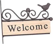 Parliky 1pc Iron Art Wooden Hanging Pendant Welcome Sign Rustic Bird Pattern Door for Home and Store Charming Rural Style Wall Decoration
