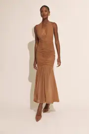 sephera halter mesh midi dress in chestnut