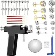 [HaiWess] Reusable Ear Piercing Kit for Professional Salon With Silver Earrings Set For Home Self Body Nose Lip Earrings Piercing Kit with 18 Pairs Stud Earrings (Black)