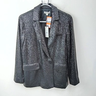 Whistles Blazer Jacket Size Small Womens Black Sequined New With Tags FPL -WRDC