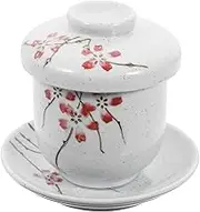 MOLUCKFU 1 Set Japanese Ceramic Stewing Cup with Dish Small Soup Bowl for Desserts Smooth Easy to Clean Surface Lightweight Design for Bird Nest